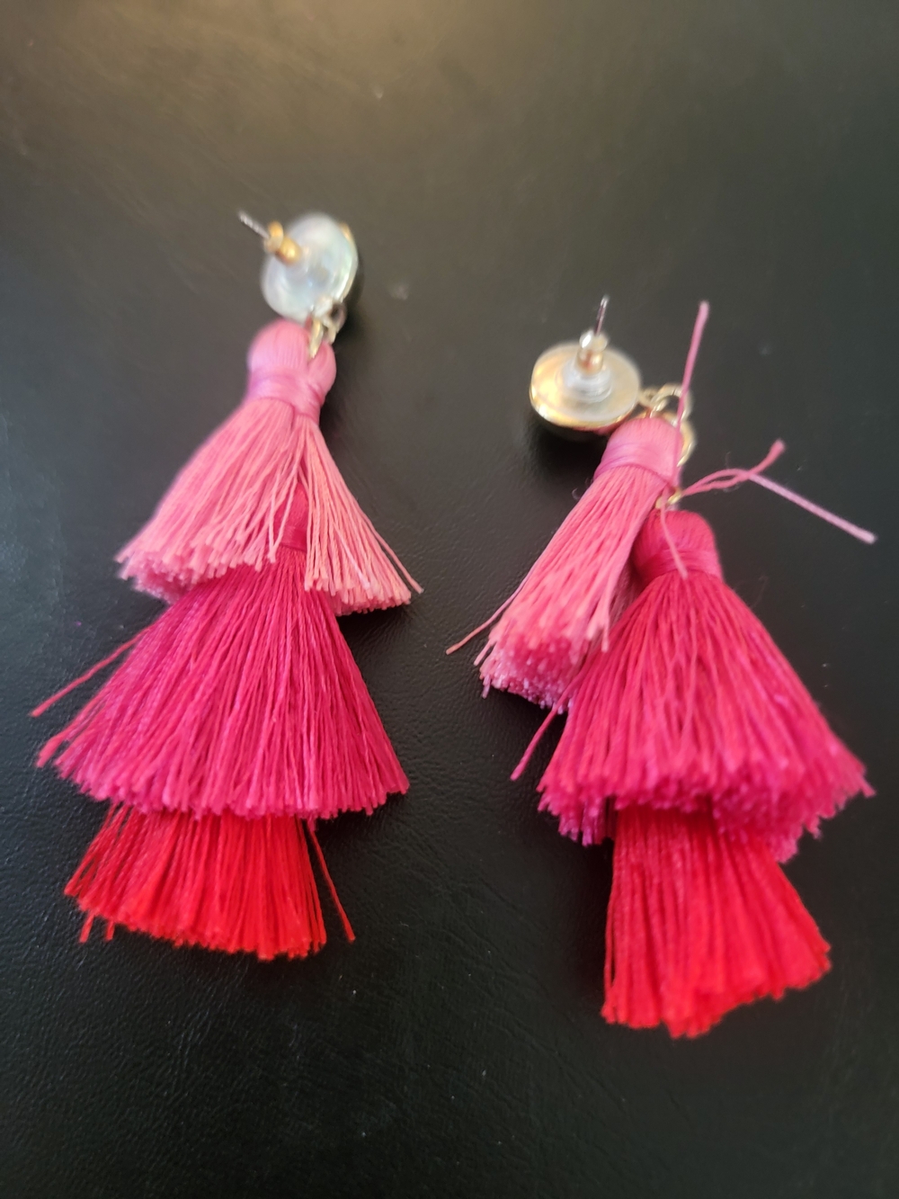 Fashion to Figure Tiered Pink and Red Tassel Drop Earrings